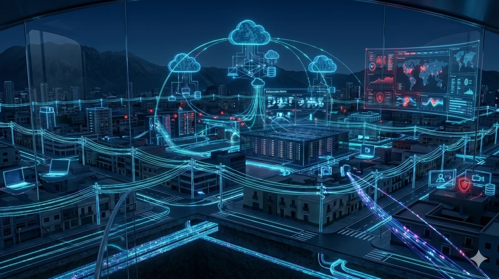 Arquitectura cloud empresarial conectada a aplicaciones de negocio